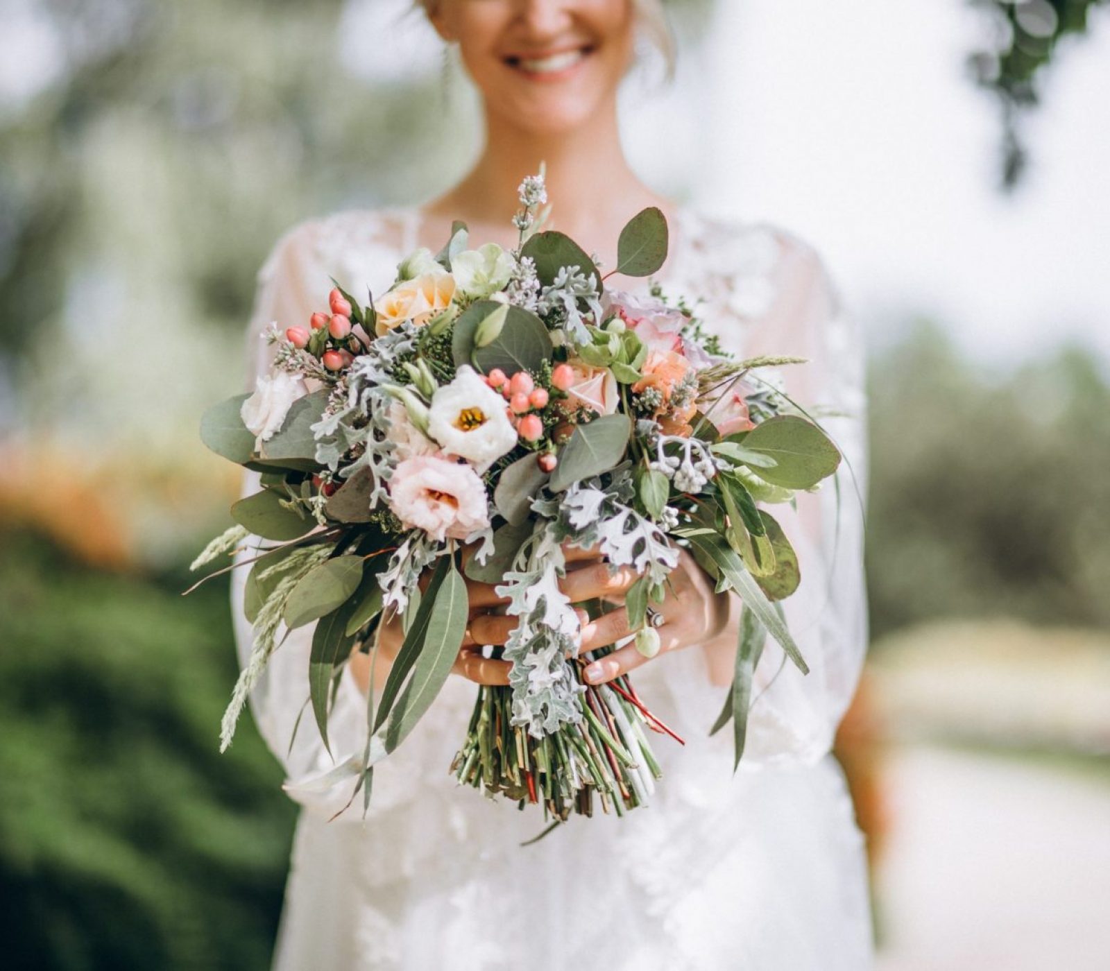 Bride holding her bouquet on her wedding day